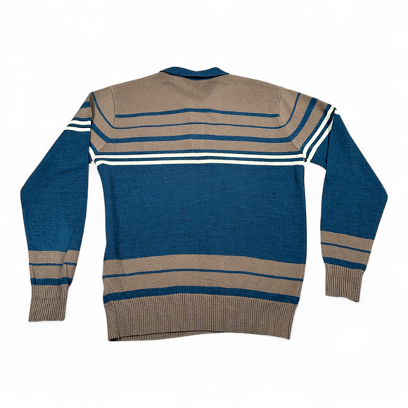 Vintage Sutton Place Polo Shirt Adult MEDIUM Green Brown Striped 80s - Picture 3 of 8